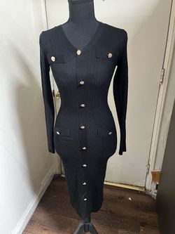 Fashionova black long sleeve dress with gold button