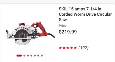 Skil Saw 15 amp 7 1/4 corded worm drive