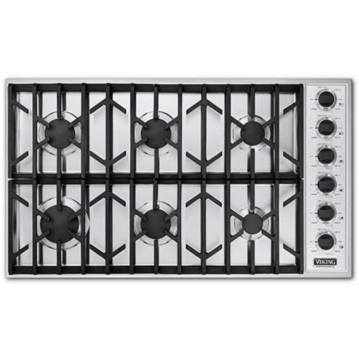 Viking Professional Series VGSU1636BSS 36 Inch Gas Cooktop with 6 Sealed Burners, Brass Flame Ports, Push-to-Turn Safety Feature and Automatic Re-igni