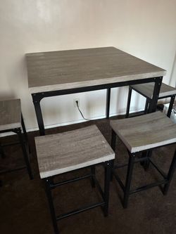 Industrial Dining Table Set with 4 Stools