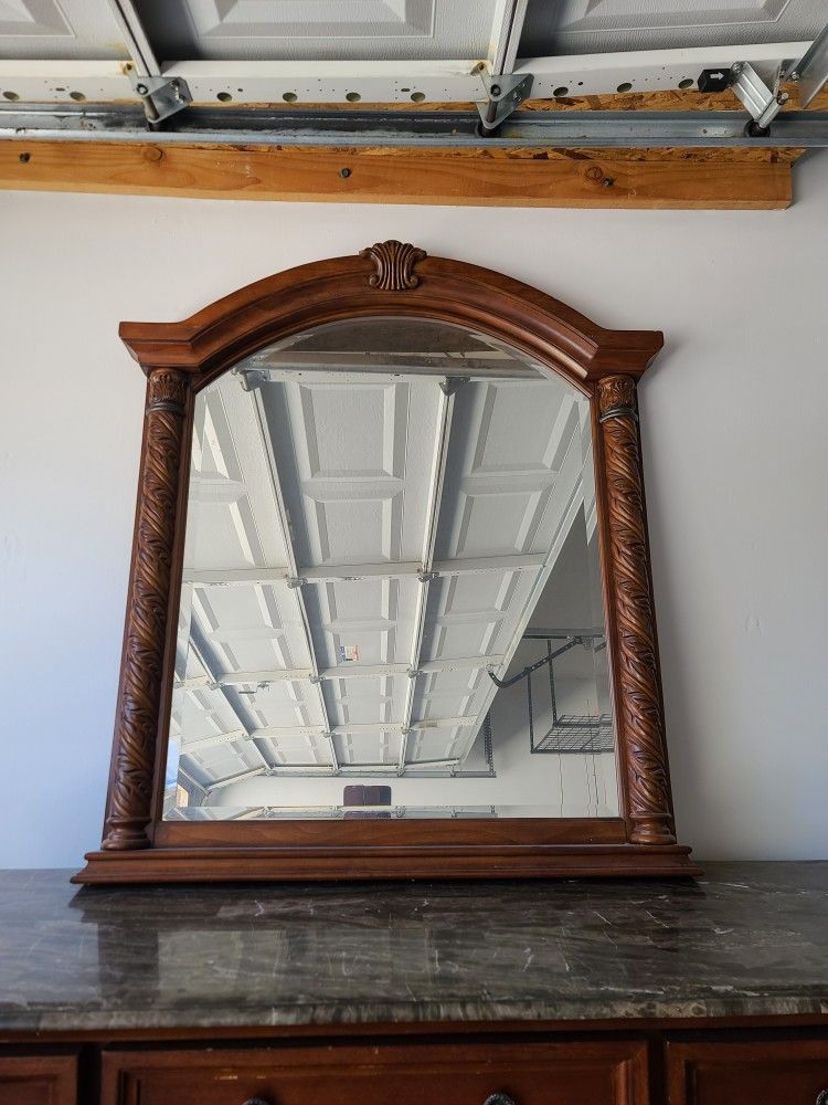 Wooden Dresser and Mirror Set