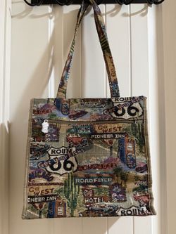 Vintage Jade Route 66 tapestry tote bag