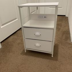 2 Drawer Night Stand And Table 2 Tier Shelves With Dual Power Outlets and USB Ports White 24” Height