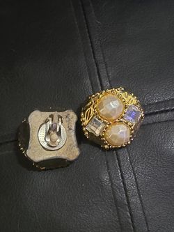Vintage 80s/90s Gold-Tone Faux Pearl & Crystal Button Clip-On Earrings