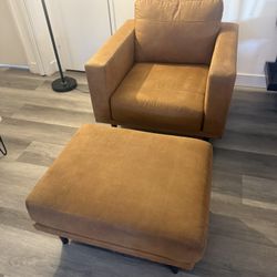 Modern Tan Sofa + Armchair With Ottoman Set — Great Condition