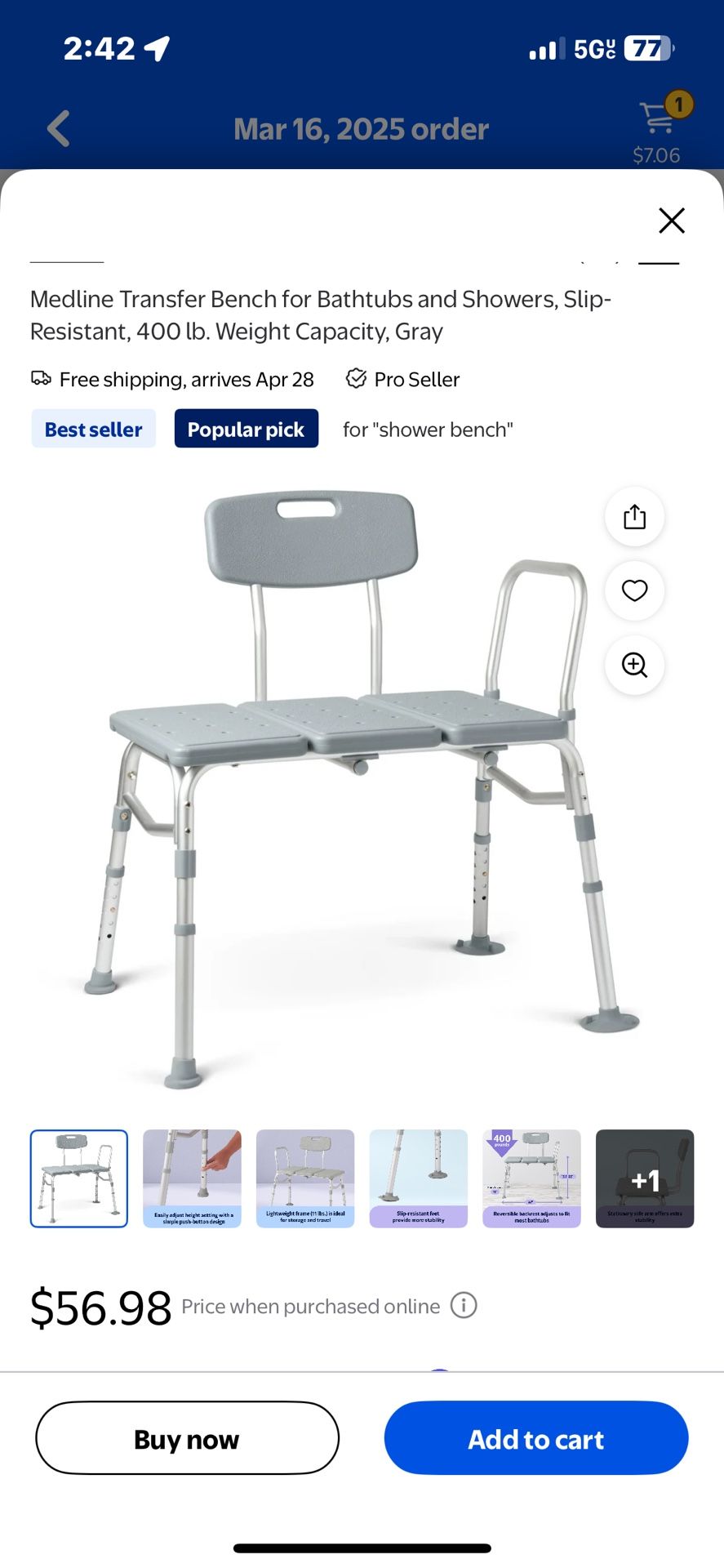 Medline Transfer Bench for Bathtubs and Showers