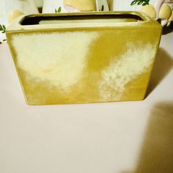 VTG MCM FRANKOMA DESERT GOLD & MARBLED GREEN CERAMIC PLANTER OR TISSUE BOX ‘67