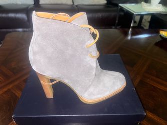 Ralph Lauren Briella gray calf-suede booties