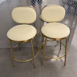 Gold Metal White Leather Bar Stools 