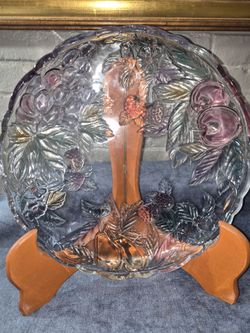 Iridescent Glass Decorative Plate with Fruit Relief