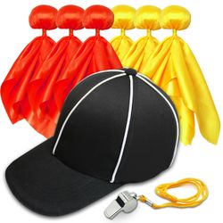 YHFUISK 8 Pcs Challenge Flag Referee Hat Set,Tossing Flags Sports Fan Set Penalty Flag Party Accessory (3 Yellow And 3 Red),Official Football Hat And 