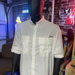 Columbia Shirt Men’s White PFG Tamiami™ II Long Sleeve Fishing Vented Mesh-Lined