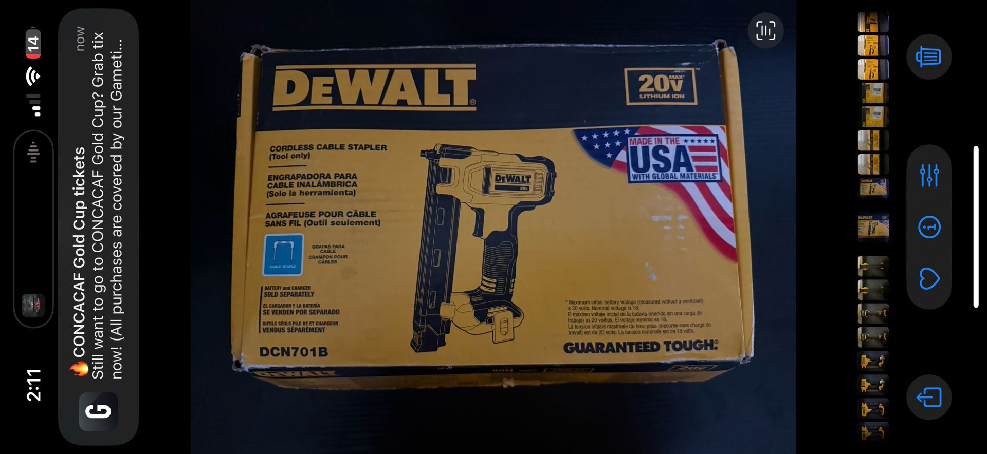 DEWALT DCN701B 20V MAX Cordless Cable Stapler (Tool Only) New Open Box