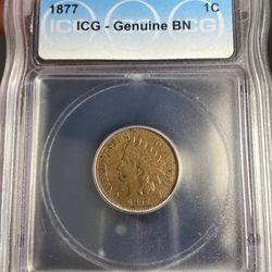 1877 Genuine BN Indian Head Cent ICG Graded
