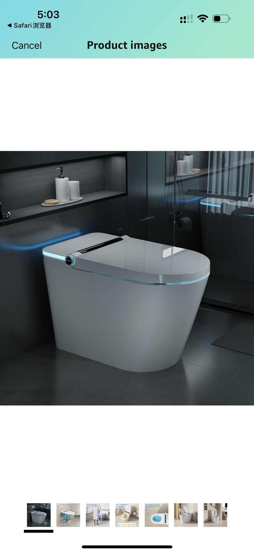 Smart Toilet Without Bidet, Heated seat, Foot Sensor Flush, Built-in Booster Pump, Powerful Flushing, Modern Toilets with LED Display for Bathrooms, W