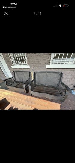 2 woven benches like new . Just need cushions