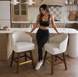 Bar Stools, Faux Leather Upholstered Solid Wood Swivel Bar Stools, Counter stool