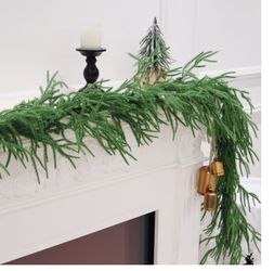 New 2PCS 9FT Christmas Garland Norfolk Pine Garland Real Touch Artificial Greenery Garland For Mantle Fireplace Table Indoor Outdoor Decor (Normal)