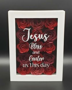 Jesus Bless and Center us This Day - 15 Paper Flowers in a Shadow Box Frame