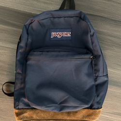 JanSport Backpack – Navy Blue with Suede Bottom – Classic Style