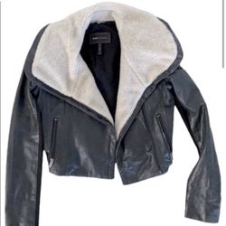 BCBG Leather Motorcycle Jacket With Sherpa Lining