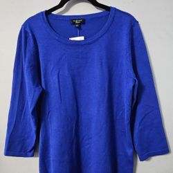 Sapphire Blue Knit Sweater Blouse Size XL