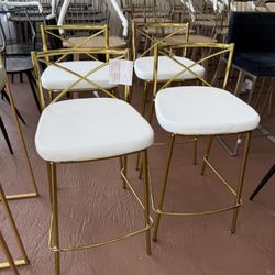 Orchid Modern Charlotte Counter Stool - Set of 4 - White Faux Leather/Gold Metal