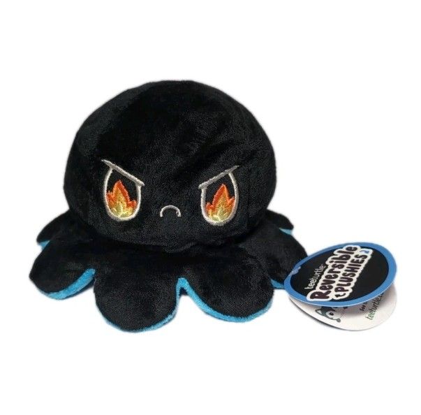 Tee Turtle Fire Eyes & Sleepy Reversible Octopus Plushie Black & Blue Plush Toy