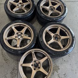5 Enkei Wheels with 4 Tires 18x8.5(9.5) 5x114.3(4.5)