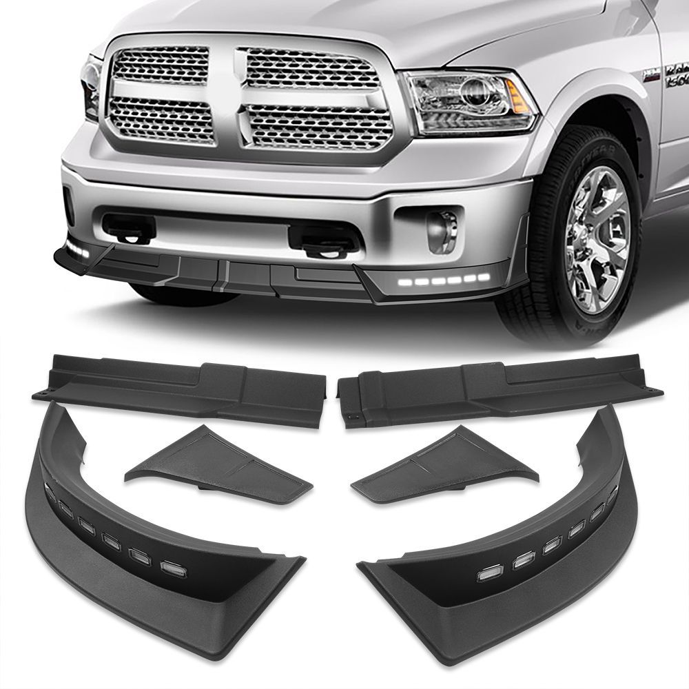 For 2013 2014 2015 2016 2017 2018 Ram 1500 Black Front Bumper Lip LED Sequential Running Lights -(2-PU-105-LED