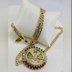Centenario y Cadena chapado en oró 14k/Centenary and Chain 14k gold plated