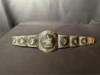 6.50” Vintage Siam Niello Solid Sterling Silver Dancer Octagon Panel Bracelet Carolyn Pollack Relios