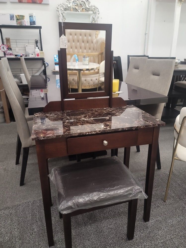 Brown Basic Vanity With Stool