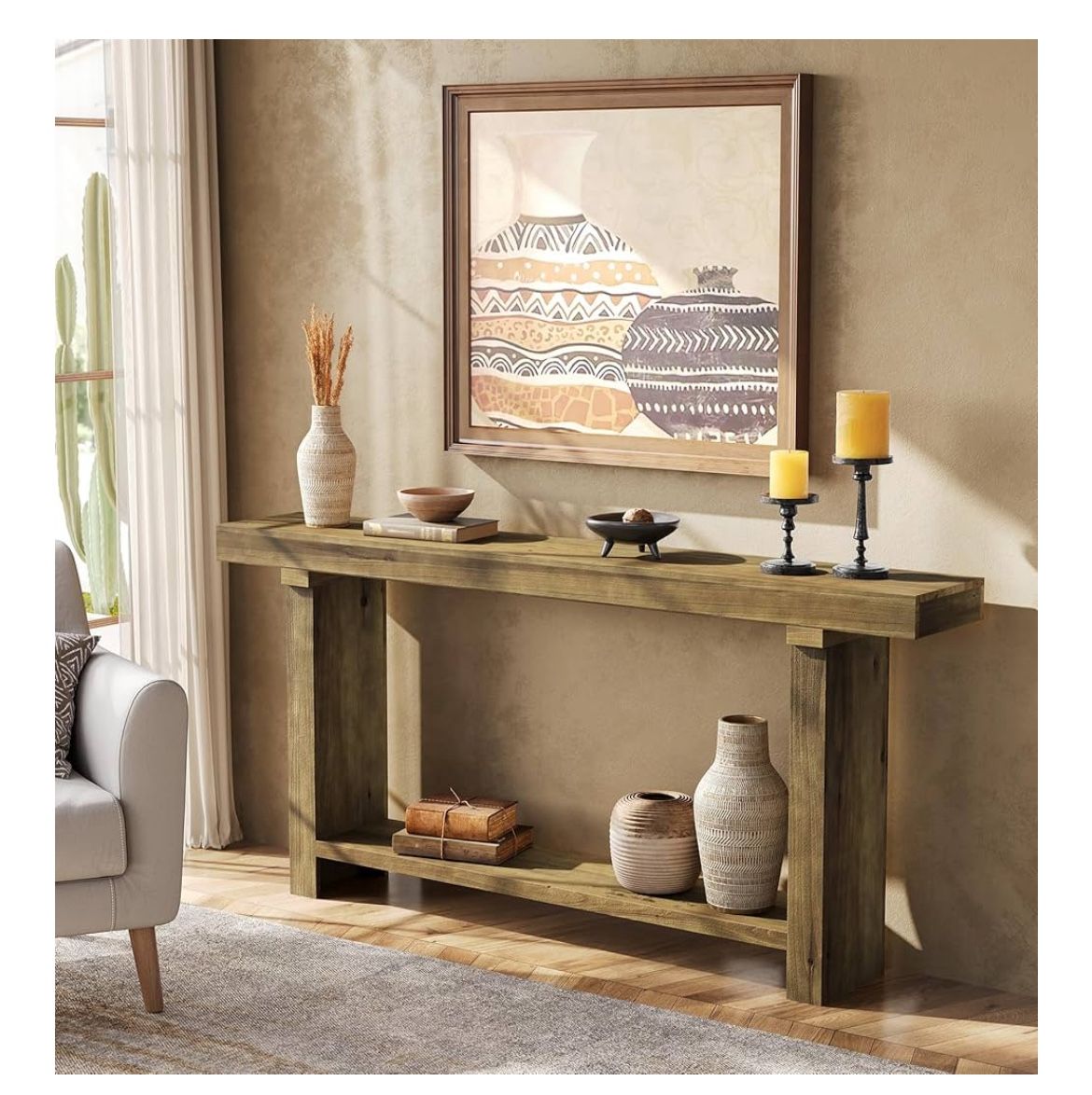 70.9-Inch Solid Wood Console Table for Entryway, Farmhosue Narrow Extra Long Sofa Table Behind Couch, Entryway Accent Table for Living Room, Entrance,