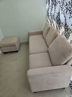 HONBAY L Shaped Couch with Linen Fabric, Convertible