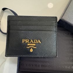 Prada Saffiano Leather Card Holder – Black with Gold Logo