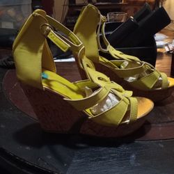 Yellow Strap  Wedge Sandals Size 7 1/2