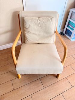 Cream Upholstered Armchair with Wood Frame