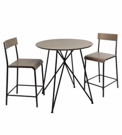 3 piece metal and wood bistro set dinette table chair chairs