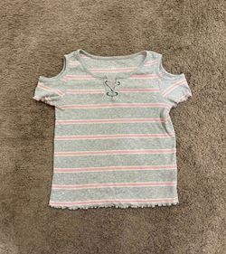 Girls Justice Stripe Shirt size 10/12 pink/grey
