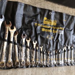 22pc Combination Wrench Set SAE & Metric with Rollup Mat
