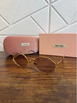 Miu Miu Oval Gold Sunglasses Purple Lenses