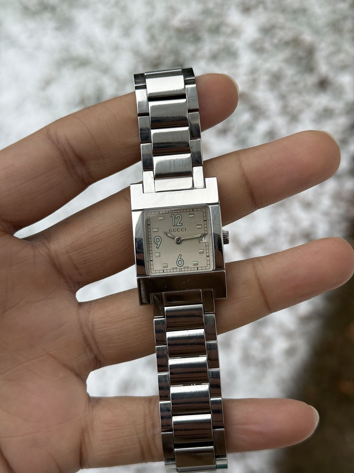 Gucci Silver Square chocolate Dial Womens Watch 28mm dial