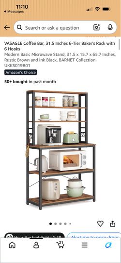 VASAGLE 6-Tier Baker's Rack Coffee Bar Stand