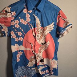 BLUE AND PINK CRANE SHIRT 