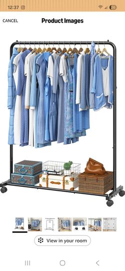 Simple Trending Clothing Rack for Hanging clothes, Portable Garment Rack with Bottom Shelf, Metal Clothes Rack on Wheels for Bedroom, Laundry Room, Bl