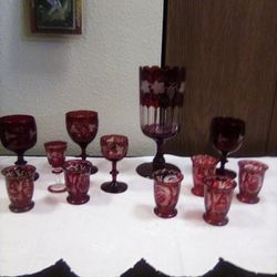 Bohemian Red Crystal Wine Glasses 