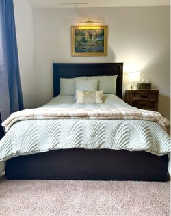 Dark Wood Queen Bed Frame with Headboard