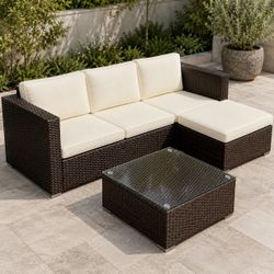 Outdoor Patio Sectional Set with Ottoman & Glass Table – $199.99