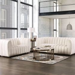 Brand New Super Comfy Plush Aversa Off White Sofa Loveseat Set 